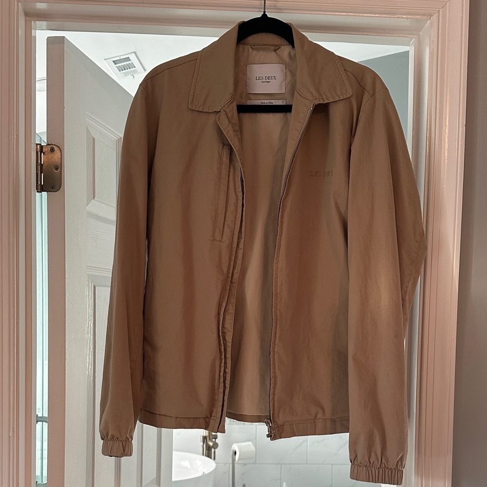 Beige cotton linen jacket with collar